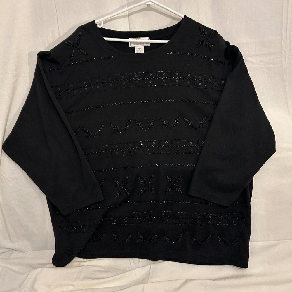 Special Occassion Lisa International II Black Beaded 3/4 Sleeve Top Size 2X